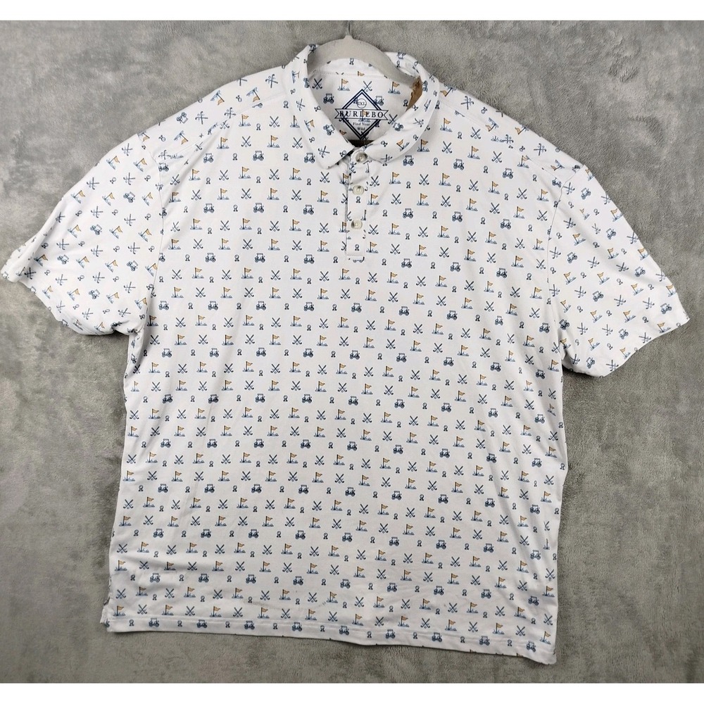 Burlebo Performance Polo Golf Shirt‎ Men's 2XL White All Over Hole In One Print